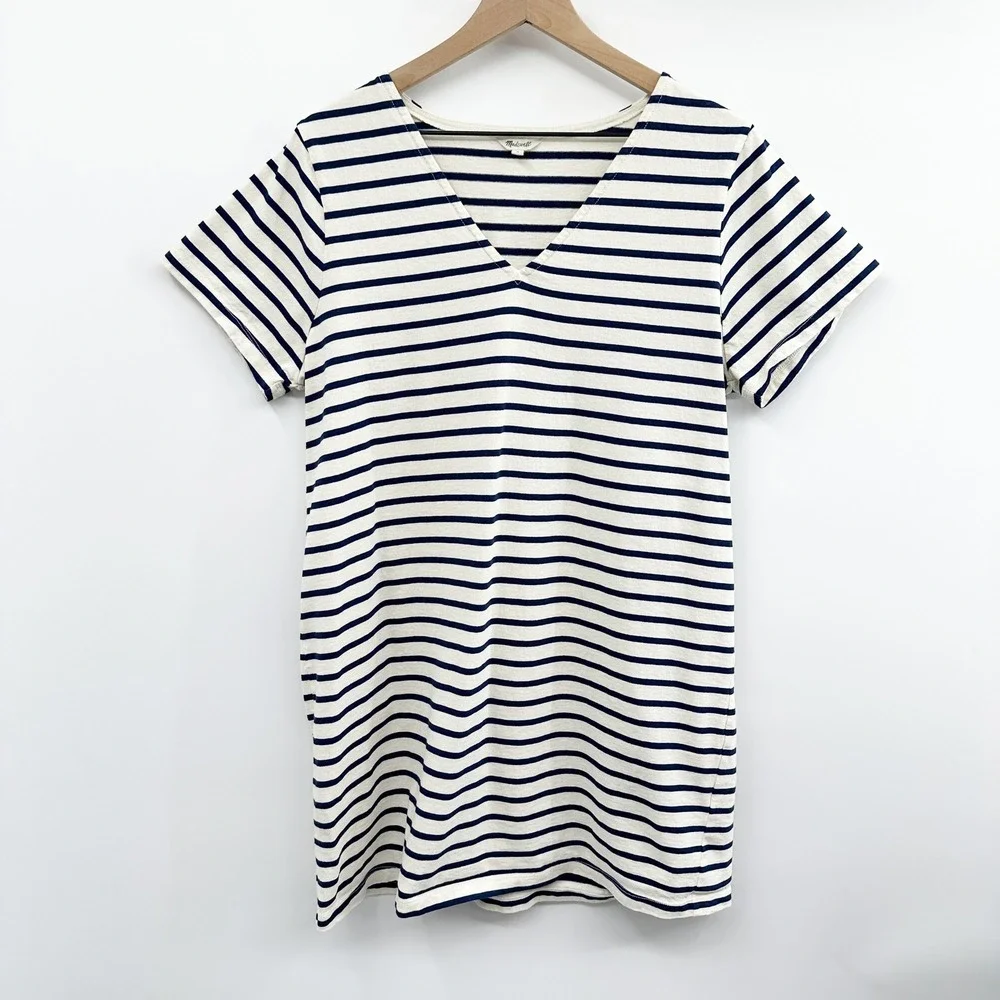 Madewell Relaxed Tee Dress in Yorktown Stripe Nautical in NavyCream Size‎ M